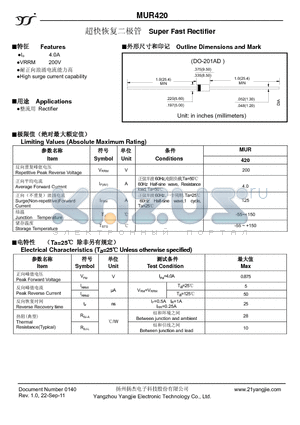 MUR420 datasheet - Super Fast Rectifier