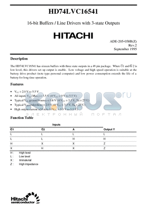 HD74LVC16541 datasheet - 16-bit Buffers / Line Drivers with 3-state Outputs