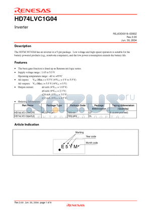 HD74LVC1G04 datasheet - Inverter