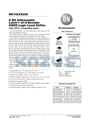 MC74LVX259M datasheet - 8-Bit Addressable Latch/1-of-8 Decoder CMOS Logic Level Shifter