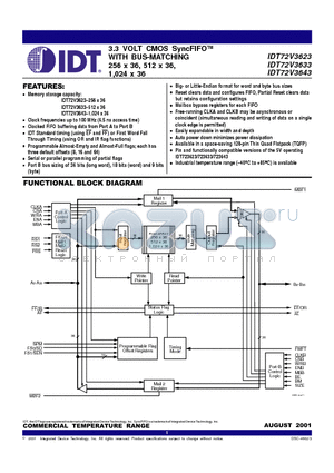 IDT72V3633 datasheet - 3.3 VOLT CMOS SyncFIFO WITH BUS-MATCHING 256 x 36, 512 x 36, 1,024 x 36