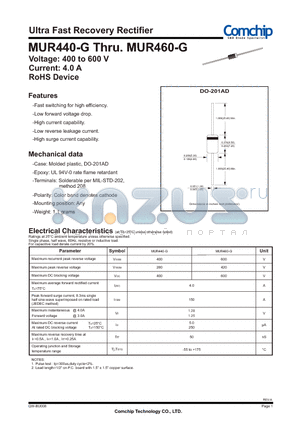 MUR440-G datasheet - Ultra Fast Recovery Rectifier