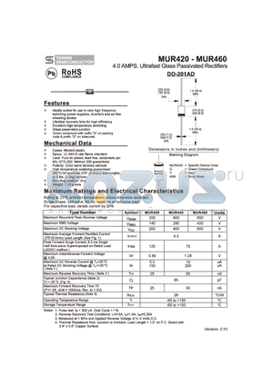MUR440 datasheet - 4.0 AMPS. Ultrafast Glass Passivated Rectifiers
