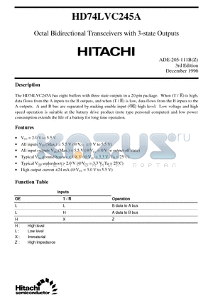 HD74LVC245A datasheet - Octal Bidirectional Transceivers with 3-state Outputs