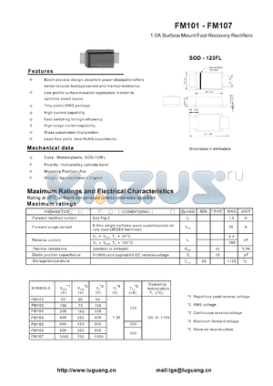 FM106 datasheet - 1.0A Surface Mount Fast Recovery Rectifiers