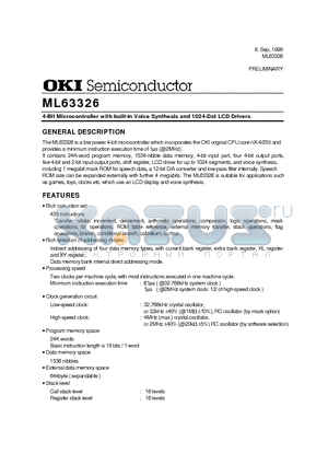 ML63326-XXX datasheet - 4-Bit Microcontroller with built-in Voice Synthesis and 1024-Dot LCD Drivers