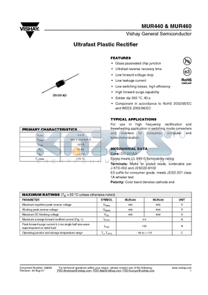 MUR460 datasheet - Ultrafast Plastic Rectifier