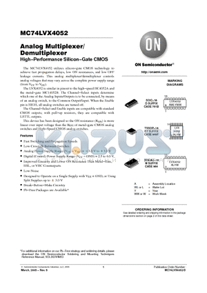 MC74LVX4052DR2G datasheet - Analog Multiplexer/Demultiplexer High−Performance Silicon−Gate CMOS