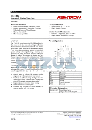 FM1112-QG datasheet - Nonvolatile 3V Quad State Saver