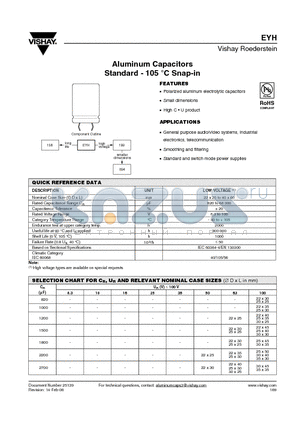 MALIEYH07AA468F02K datasheet - Aluminum Capacitors Standard - 105 `C Snap-in