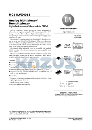 MC74LVX4053DG datasheet - Analog Multiplexer/Demultiplexer High−Performance Silicon−Gate CMOS