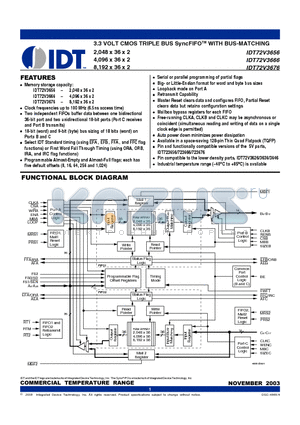 IDT72V3676 datasheet - 3.3 VOLT CMOS TRIPLE BUS SyncFIFOTM WITH BUS-MATCHING