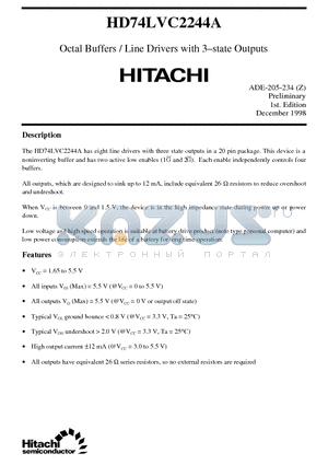 HD74LVC2244A datasheet - Octal Buffers / Line Drivers with 3-state Outputs