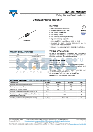 MUR460-M3-54 datasheet - Ultrafast Plastic Rectifier