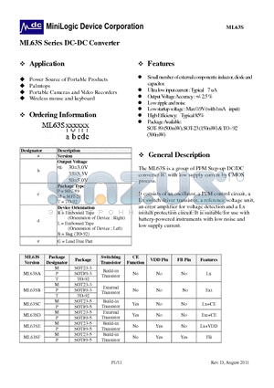 ML63SB datasheet - DC-DC Converter Small number of external components: inductor, diode and capacitor