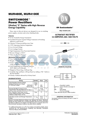 MUR480E datasheet - SWITCHMODE TM Power Rectifiers