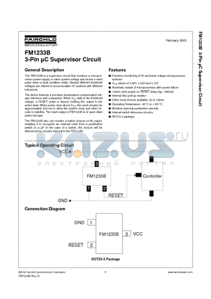 FM1233B datasheet - 3-Pin lC Supervisor Circuit