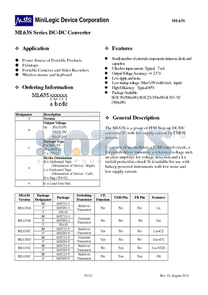 ML63SD datasheet - DC-DC Converter Small number of external components: inductor, diode and capacitor