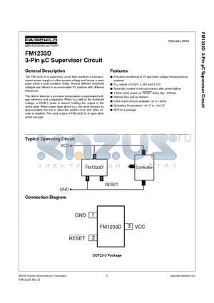 FM1233D datasheet - 3-Pin lC Supervisor Circuit