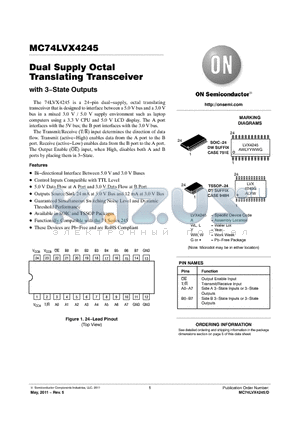 MC74LVX4245DTR2G datasheet - Dual Supply Octal Translating Transceiver