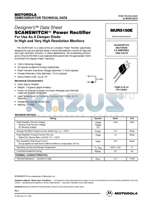 MUR5150E datasheet - SCANSWITCH RECTIFIER 5.0 AMPERES 1500 VOLTS