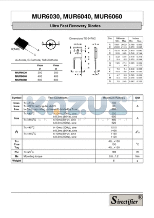 MUR6030 datasheet - Ultra Fast Recovery Diodes
