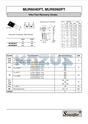 MUR6040PT datasheet - Ultra Fast Recovery Diodes