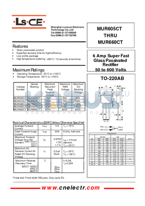 MUR605CT datasheet - 6Amp super fast glass passivated rectifier 50to600 volts