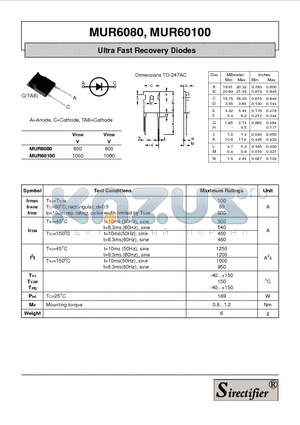 MUR6080 datasheet - Ultra Fast Recovery Diodes