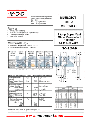 MUR620CT datasheet - 6 Amp Super Fast Glass Passivated Rectifier 50 to 600 Volts