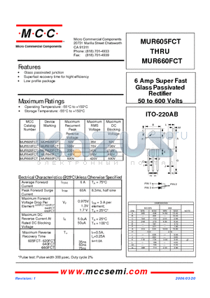 MUR640FCT datasheet - 6 Amp S uper Fast Glass Pass ivated Rectifier 50 to 600 Volts