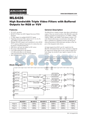 ML6426CS4X datasheet - High Bandwidth Triple Video Filters with Buffered Outputs for RGB or YUV