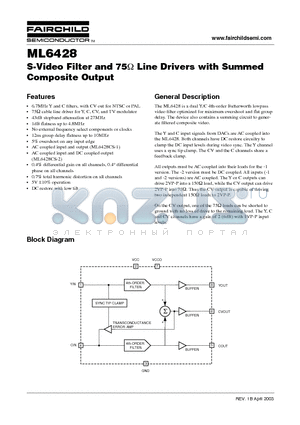 ML6428 datasheet - S-Video Filter and 75  Line Drivers with Summed Composite Output