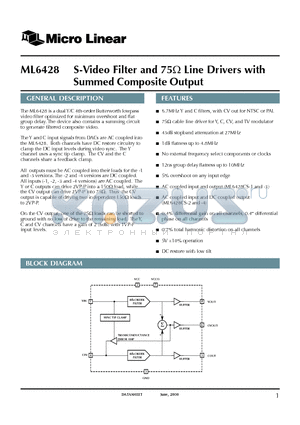 ML6428CS-2 datasheet - S-Video Filter and 75Y Line Drivers with Summed Composite Output