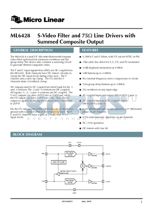 ML6428CS-3 datasheet - S-Video Filter and 75Y Line Drivers with Summed Composite Output