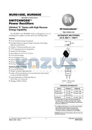 MUR8100E datasheet - SWITCHMODE Power Rectifiers