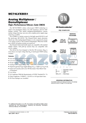 MC74LVX8051_05 datasheet - Analog Multiplexer / Demultiplexer High−Performance Silicon−Gate CMOS