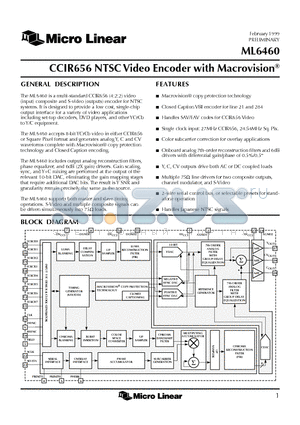 ML6460 datasheet - NTSC Video Encoder with Macrovision
