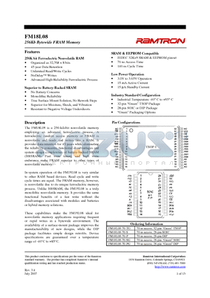 FM18L08-70-TG datasheet - 256Kb Bytewide FRAM Memory