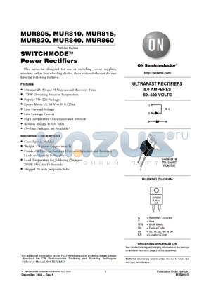 MUR820 datasheet - SWITCHMODE Power Rectifiers