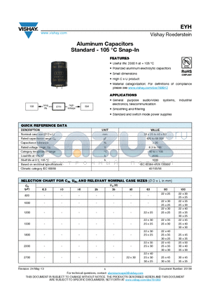 MALIEYH07LB527B02K datasheet - Aluminum Capacitors Standard - 105 `C Snap-In