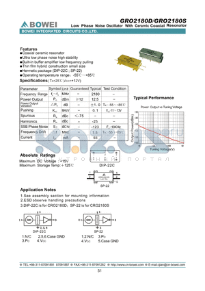 GRO2180D datasheet - Low Phase Noise VCO With Ceramic Coaxial Resonator