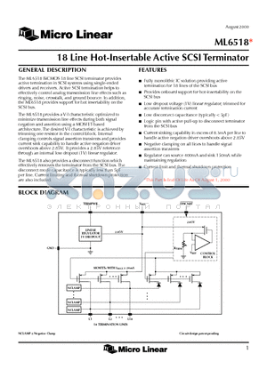 ML6518 datasheet - 18 Line Hot-Insertable Active SCSI Terminator