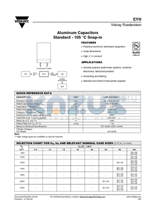 MALIEYH07LD433J02K datasheet - Aluminum Capacitors Standard - 105 `C Snap-in