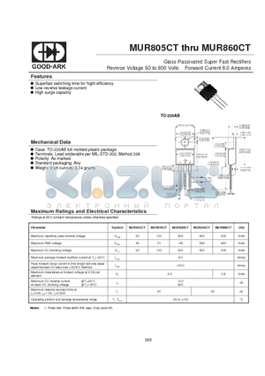MUR820CT datasheet - Glass Passivated Super Fast Rectifiers