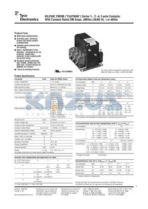 FM200ABYXY datasheet - KILOVAC FM200 (FLATMAN) Series 1-, 2- or 3-pole Contactor With Contacts Rated 200 Amps, 480Vac (50/60 Hz. ) or 48Vdc