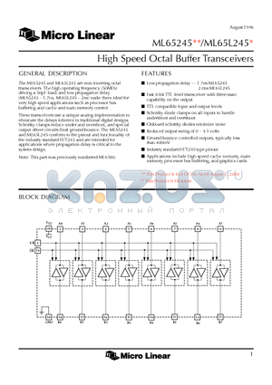 ML65245CS datasheet - High Speed Octal Buffer Transceivers