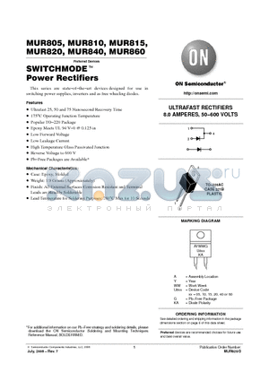 MUR820_06 datasheet - ULTRAFAST RECTIFIERS 8.0 AMPERES, 50−600 VOLTS