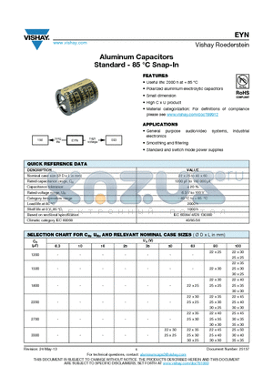 MALIEYN07DB610B02K datasheet - Aluminum Capacitors Standard - 85 `C Snap-In