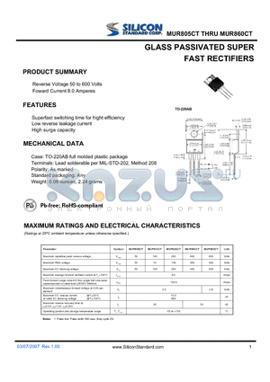 MUR840CT datasheet - GLASS PASSIVATED SUPER FAST RECTIFIERS